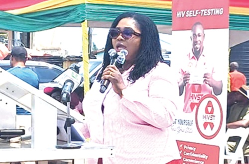Dr Agnes Naa Momo Lartey, Minister for Gender, Children and Social Protection and MP for the Krowor Constituency, speaking at the breast cancer and HIV screening medical outreach organised by the Ghana AIDS Commission in collaboration with the Lordina Foundation