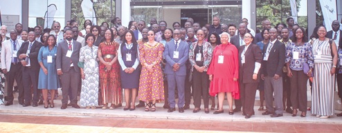 Dr Zanetor Agyemang-Rawlings (8th from left), Minister of Environment, Science and Technology, with Emerita Prof. Isabella Akyinbah Quakyi (5th from left), scientist, and participants after the opening. Picture: ERNEST KODZI
