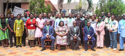 Dr Betty Simawua Annan (seated 2nd from left), Country Director, Alliance for Green Revolution; Edward Kilawe (seated right), FAO Country Representative, Namibia; Dr Hugh Brown (seated left), Chief Executive, Forestry Commission; Prof. Labode Popoola (seated 2nd from right), Executive Secretary, African Forest Forum, s­ome dignitaries and other participants. Picture ERNEST KODZI
