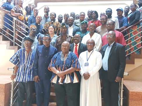 Kakra Essamuah (3rd from left), Governing Board Chair of the Ghana AIDS Commission, and dignitaries present at the 15th National HIV and AIDS Partnership Forum