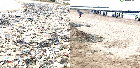 The before and after cleaning scenes of the Sega Beach
