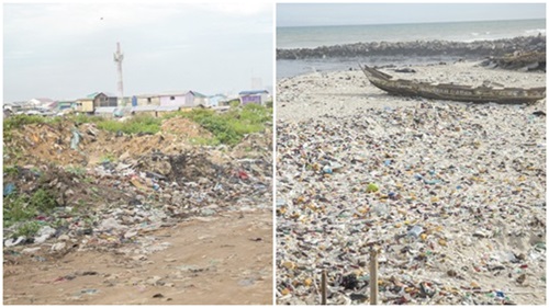 Accumulated solid waste at Sodom and Gomorrah Beach in Accra, which has piled up for a long while. Picture: CALEB VANDERPUYE