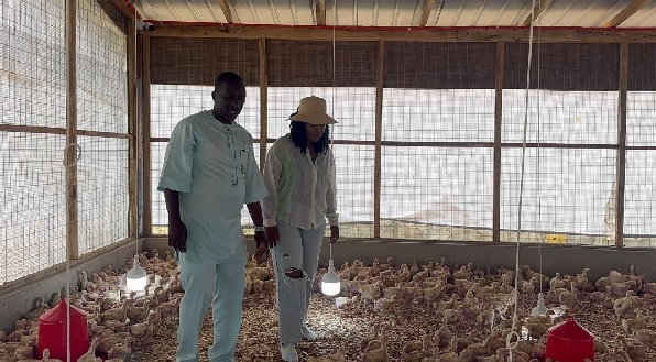Ewurabena Aubynn ( right), MP for Ablekuma North with Adamu Musah Kalamu, MCE for Ablekuma North imspecting the farm after the launch
