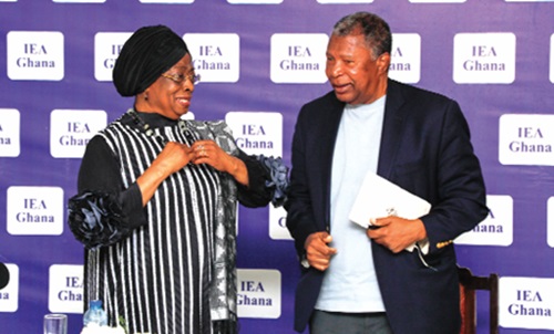 Justice Sophia Akuffo (left), former Chief Justice of Ghana, interacting with Dr Charles Mensa (right), Board Chairman, Institute of Economic Affairs, after the media engagement. Picture: ELVIS NII NOI DOWUONA Justice Sophia Akuffo (left), former Chief Justice of Ghana, interacting with Dr Charles Mensa (right), Board Chairman, Institute of Economic Affairs, after the media engagement. Picture: ELVIS NII NOI DOWUONA