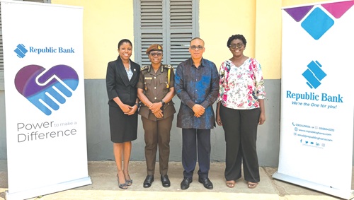 Oduraa Botchway (left), Company Secretary, Republic Bank; DDP Yayra Ashong-Mettle (2nd from left), Officer-in-Charge at the Senior Correctional Centre; Dr Benjamin Dzoboku (2nd from right), Managing Director, Republic Bank, and Dr Abena Ampomah (right), University of Ghana Department of Social Work