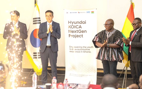 Dr Eric Kofi Adzroe (2nd from right), Director General of Ghana TVET Service, joined by officials from Plan International Ghana, KOICA and Hyundai Motor Company to unveil the project 