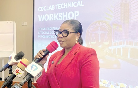 Matilda Asante-Asiedu (inset), Second Deputy Governor of the Bank of Ghana, speakinMatilda Asante-Asiedu (inset), Second Deputy Governor of the Bank of Ghana, speaking to participants during the opening of a technical workshop at Senchig to participants during the opening of a technical workshop at Senchi