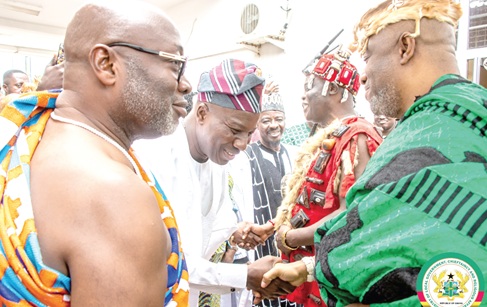 Mahama Ayariga (middle), Minister of Local Government, Chieftaincy and Religious Affairs, exchanging pleasantries with King Tackie Teiko Tsuru II (right), Ga Mantse, during the Zongo  Chiefs ConferenceMahama Ayariga (middle), Minister of Local Government, Chieftaincy and Religious Affairs, exchanging pleasantries with King Tackie Teiko Tsuru II (right), Ga Mantse, during the Zongo  Chiefs Conference