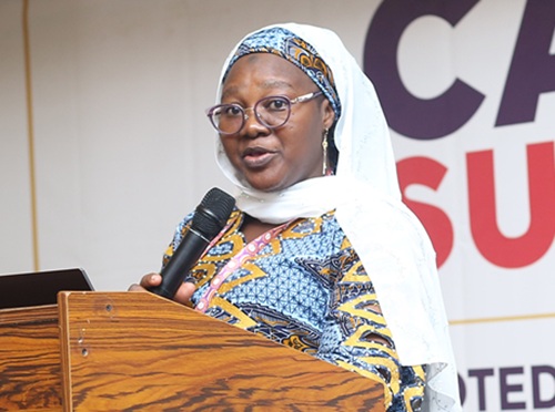 Fairuza Abdul-Rashid Safian, Executive Director, CAMFED Association Ghana, delivering her address at the summit Picture: BENEDICT OBUOBI