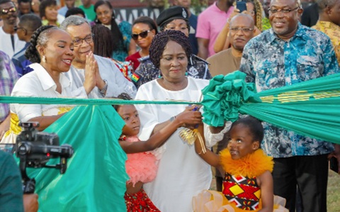 Vice-President  Professor Naana Jane Opoku‑Agyemang cutting the ribbon to open the Ghana Garden and Flower Show 2026. Picture: ELVIS NII NOI DOWUONA 