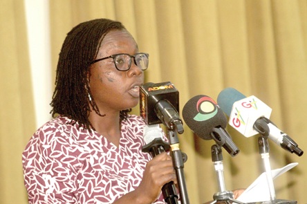 Prof. Akosua Keseboa Darkwah, the Chairperson of the CPCR Steering Committee, presenting the civil society position paper on constitutional reforms. Picture: ESTHER ADJORKOR ADJEI