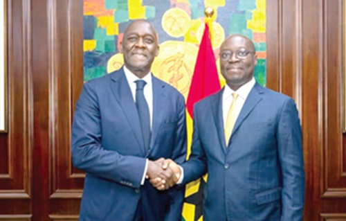 Dr Cassiel Ato Forson (right), Minister of Finance, exchanging pleasantries with Makhtar Diop, IFC Managing Director, after the meeting
