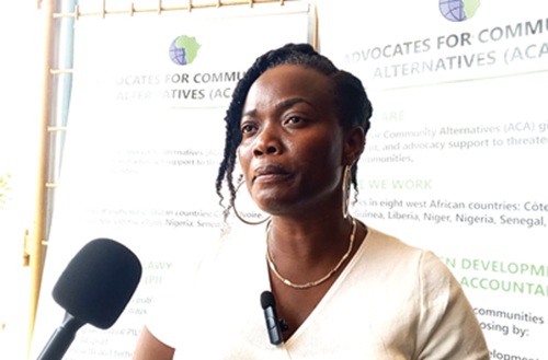 Nana Ama Nketia-Quaidoo (inset), Country Director for Community-driven Development at ACA, speaking to participants in the event