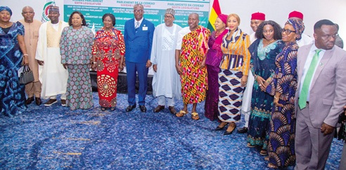 Vice-President Prof. Naana Jane Opoku-Agyemang (5th from left) with dignitaries after the opening ceremony