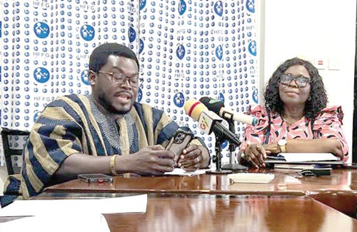 Stephen Atasige (left), Country Coordinator, Global Health Advocacy Incubator, together with Cecilia Senoo, Executive Director, HFFG, at the press conference