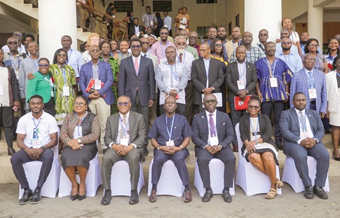 Dr David Wilfred Ochan (seated middle), UN Population Fund Country Representative in Ghana; Prof. Yaw Asante Awuku (3rd from right), Founding Head of Physician Assistant Studies, School of Allied Health Sciences in the University of Health and Allied Sciences; Patience Afulani (2nd from right), University of California, San Francisco, and some officials at the event.  Picture: CALEB VANDERPUYE