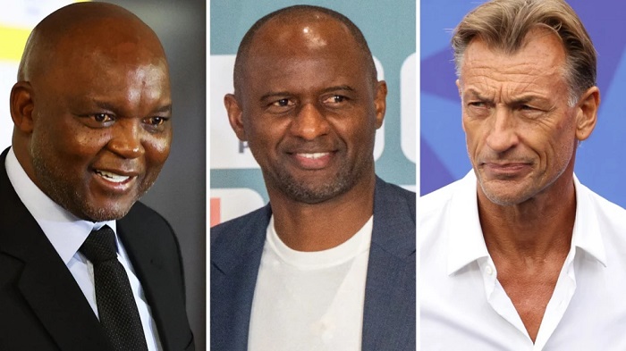 Pitso Mosimane (left) and Herve Renard (right) return to the dugout for South Africa and Ivory Coast respectively while Patrick Vieira (centre) starts his first international job with Senegal