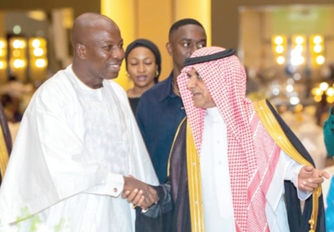 Sultan Abdulrahman Al-Dhakel (right), Saudi Ambassador to Ghana, exchanging pleasantries with Mahama Ayariga (left), Minister of Local Government, Chieftaincy and Religious Affairs, during the event