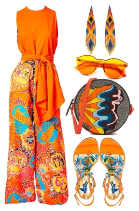 orange floral outfit