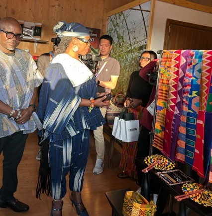 Mr Akwasi Agyeman ( left) and Osahene Dr Afua Asabea Asare  at the Ghana stand