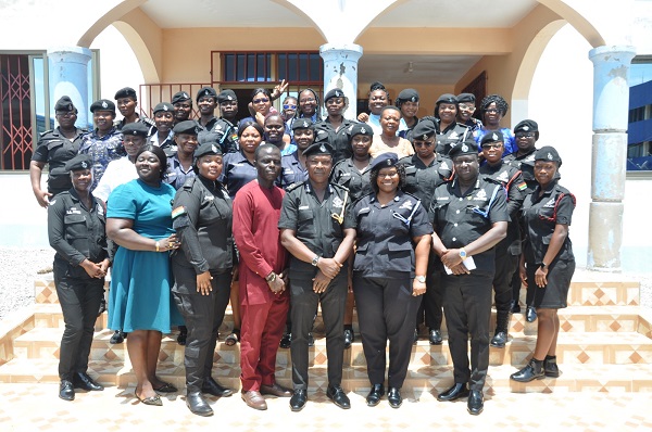 DCOP Andrews Boadu-Ekumah, Volta Regional Police Commander (fifth left), with other officers and members of POLAS Volta after the inauguration of the birthday platform.