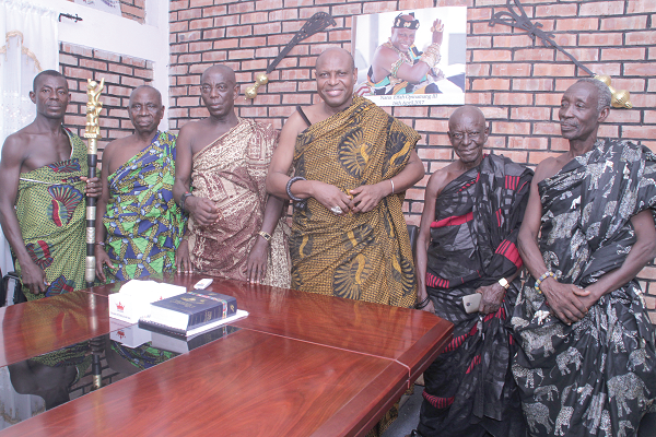 Nana Effah Opinamang III (4th from left), the Obomeng Chief, with some elders of the community