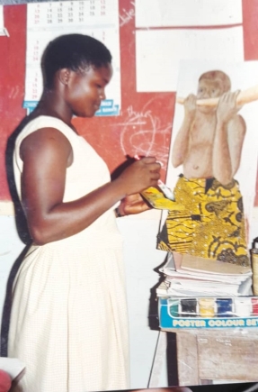 Young Marian drawing during an art class at Swedru Secondary School