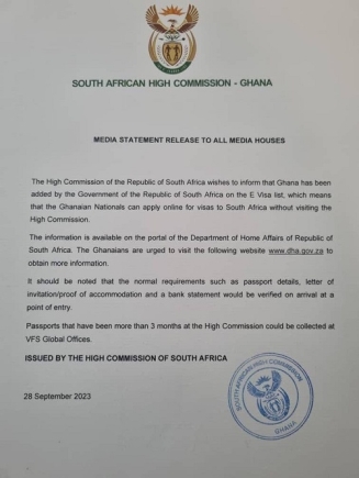 The statement from the South African High Commission