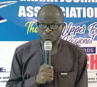 William Nlanjerbor Jalulah, Upper East GJA Chairman, speaking at the event William Nlanjerbor Jalulah, Upper East GJA Chairman, speaking at the event