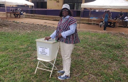 Bono Regional Minister, Justina Owusu-Banahene voting Bono Regional Minister, Justina Owusu-Banahene voting