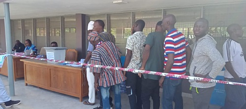 Some delegates in the Bolgatanga Central Constituency in a queue to cast their vote at the Upper East Regional House of Chiefs.