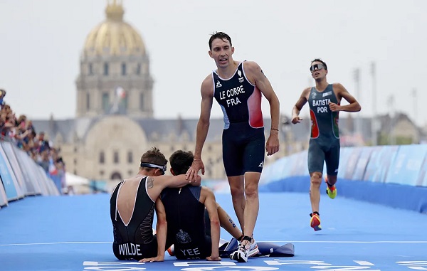 Hayden Wilde, Alex Yee, Pierre Le Corre and Joao Batista at the finish line of the 2024 Olympics' men's individual triathlon (Credit: Reuters) Hayden Wilde, Alex Yee, Pierre Le Corre and Joao Batista at the finish line of the 2024 Olympics' men's individual triathlon (Credit: Reuters)