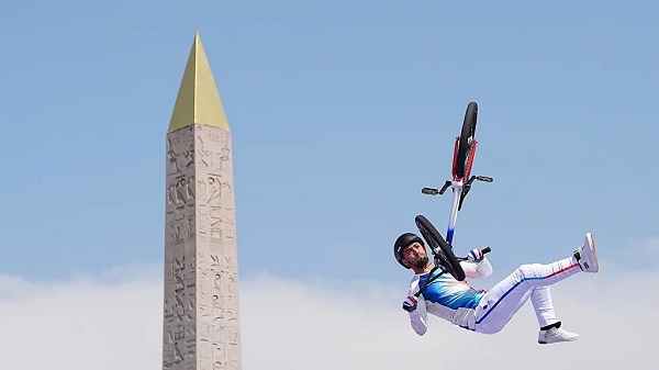 French BMX rider Anthony Jeanjean performs a trick in front of Luxor Obelisk in the Place de Concorde during the Paris Olympics (Credit: Alamy) French BMX rider Anthony Jeanjean performs a trick in front of Luxor Obelisk in the Place de Concorde during the Paris Olympics (Credit: Alamy)