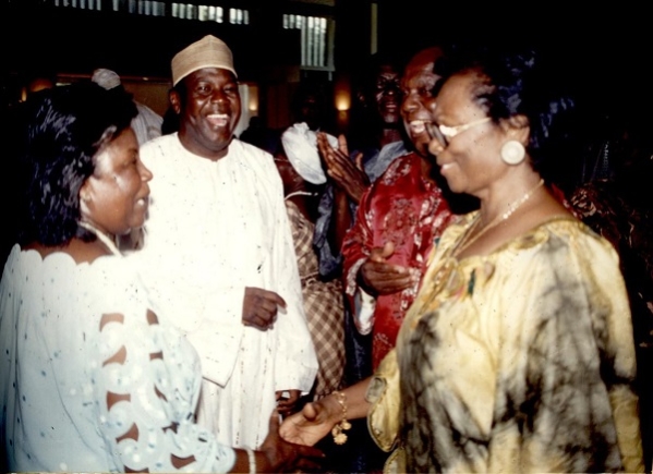 .Mrs Kufuor exchanging pleasantries with some guests at a state function. With them is the late Alhaji Aliu Maham, who was a former Vice President