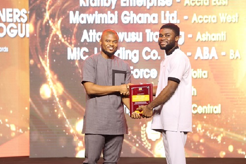 Brong Ahafo based Mic Jay Trading Company Ltd- ABA receiving award for 2nd Best Kremela Distributor.