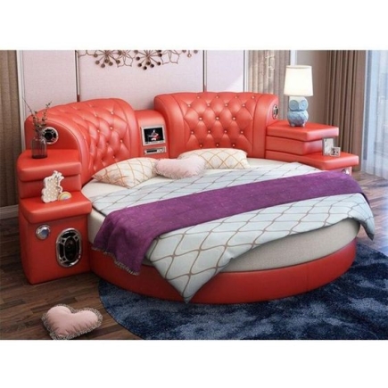 Leather bed frame with a massager and built-in Bluetooth speaker