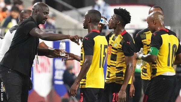  Flashback: Coach Otto Addo, (left) interacting with a section of Black Stars players after his appointment in February.