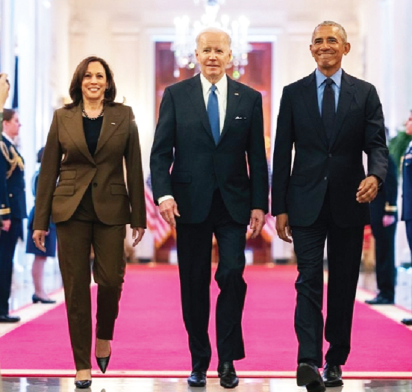 US Vice-President Kamala Harris, US President Joe Biden and former US President Barack Obama