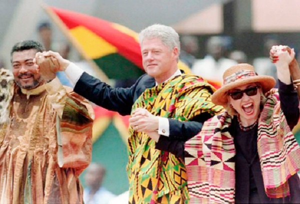 •  President Bill Clinton and his wife Hillary visited Ghana in April 1998 and met with then sitting President Jerry John Rawlings