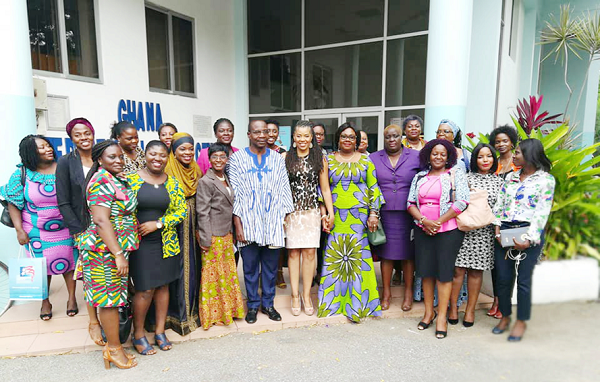 Some members of the Association of Women in the Media (ASWIM) and Alliance for Women (AWMA) and Dr Avis after the session. Among them is the President of the Ghana Journalist Association, Mr Affail Monney and President of ASWIM, Mrs Mavis Kitcher (5th right front row).