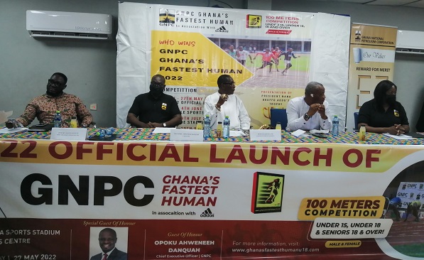 Nene Nagal Kassa VIII, also known as Mike Gizo (middle), flanked by Ahmed Osumanu Halid (right)  and Opoku Ahweneeh Danquah, CEO of GNPC, during the launch