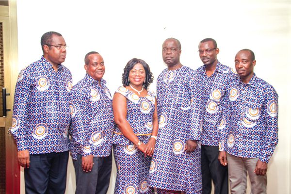 The Chairman of the Governing Council, Prof. Samuel Obeng Apori (3rd right)  with the Vice-Chancellor, Prof (Mrs) Smile Dzisi, Mr Godfred K. Boafo, Acting Director of Finance (left), Nii Annang Mensah-Livingstone, Registrar (2nd left), Mr Alexander Kyere, Director of Audit (right) and Rev. Dr Nicholas Apreh Siaw, Acting Pro Vice-Chancellor (2nd right)