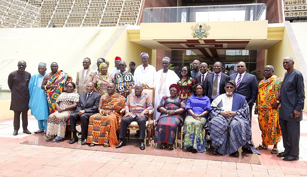 President Akufo-Addo (middle) with members of the Council of State and Mrs Akosua Frema Osei Opare (seated 3rd right), Chief of Staff