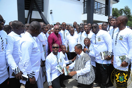 President Akufo-Addo in a pose with some Adisadel College old students at Saturday's speech and prize giving ceremony