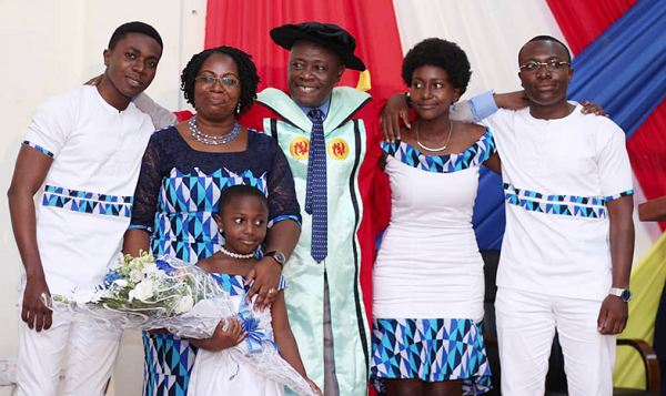 Prof. Oduro in a group photograph with is family after his inaugural lecture at the University of Cape Coast