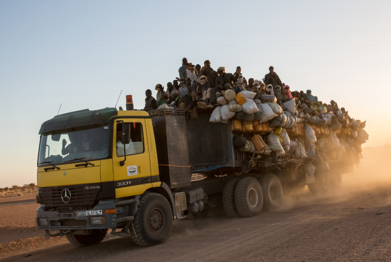 Migrants on board a truck leaving from IOM centre in Niger (Credit: IOM).