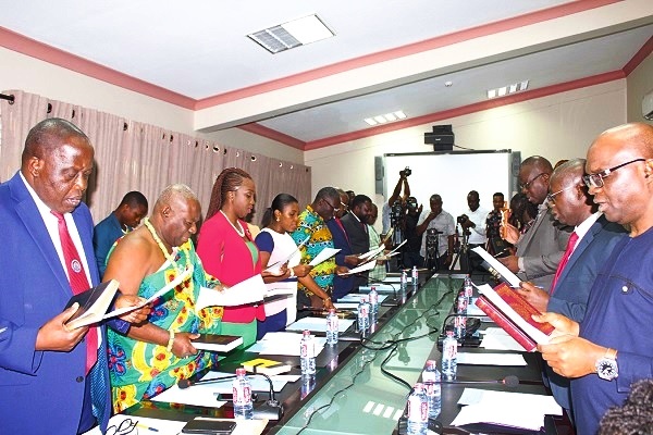  The  members of the Governing Council of the University of Education, Winneba being sworn into office. Pictures: Patrick Dickson 