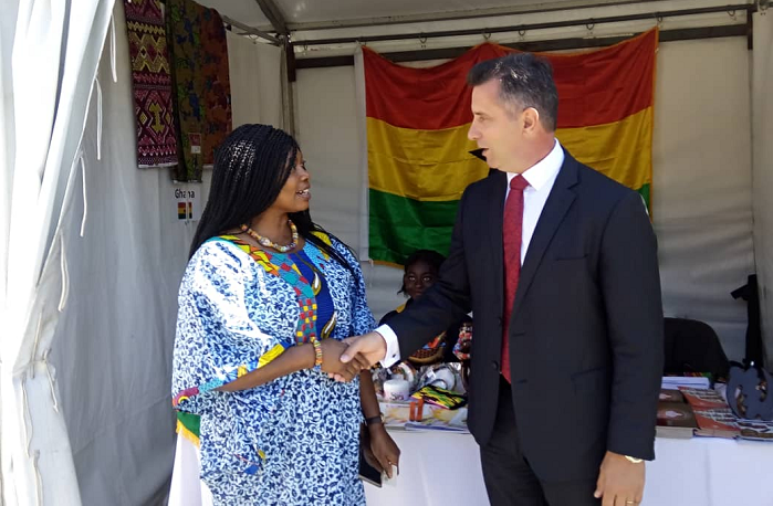 Ms Vivian Asempapa,a Minister at the Ghana High Commission in Australia interacting, Mr Paul Papalia 