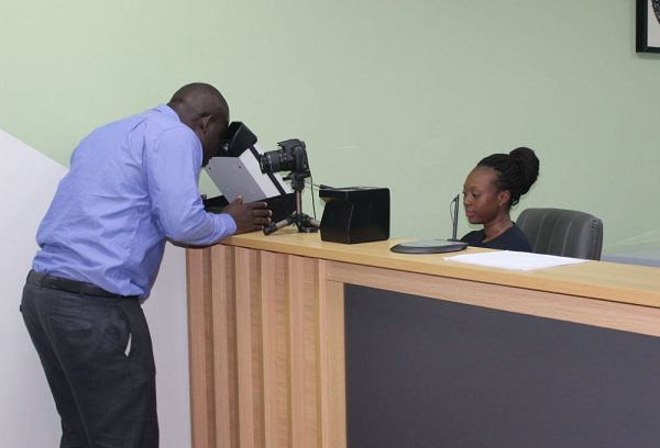 A customer undergoing eye test at the DVLA's Prestige Centre