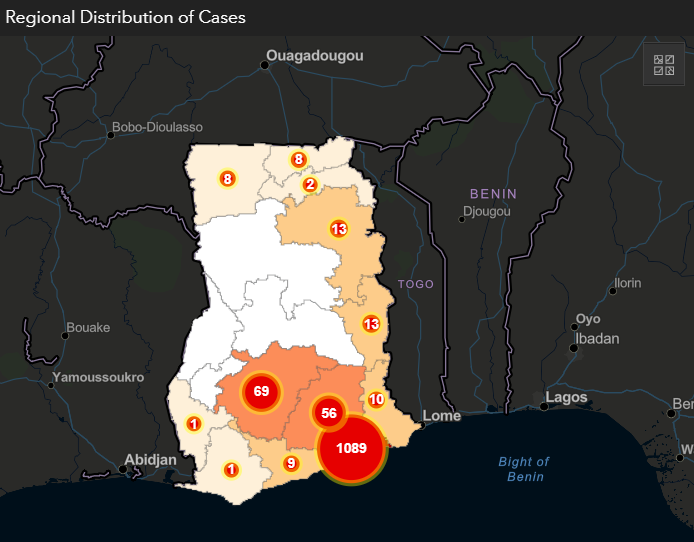 12 of Ghana's 16 regions have recorded COVID-19 cases